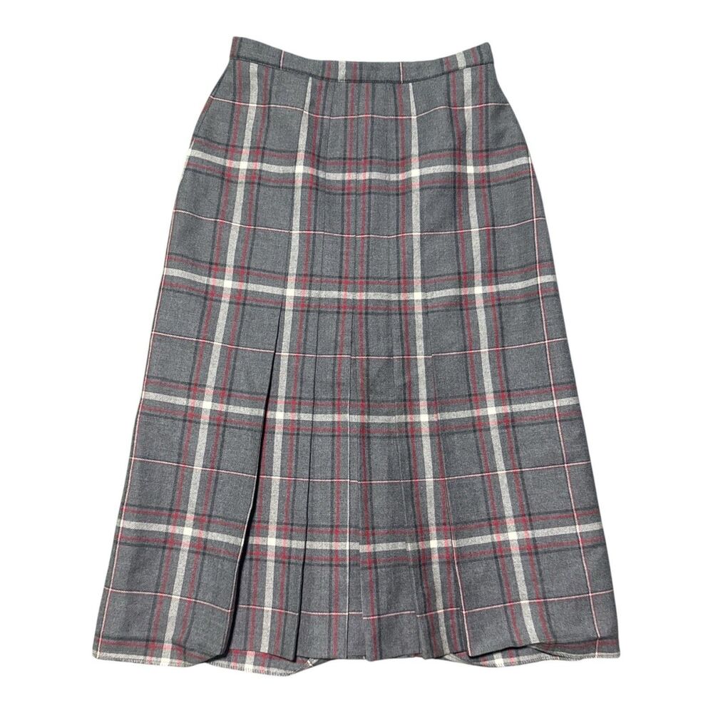 Vintage St Michael Skirt US 10 UK 14 Pure New Wool Tartan Pleated Long Academia